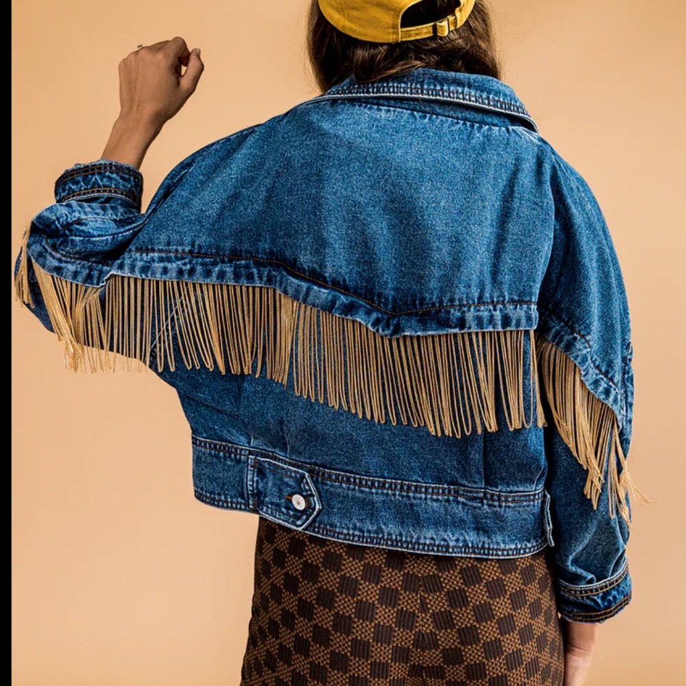 Dressed in Lala Late Night Talking Cropped Denim Jacket NWT
